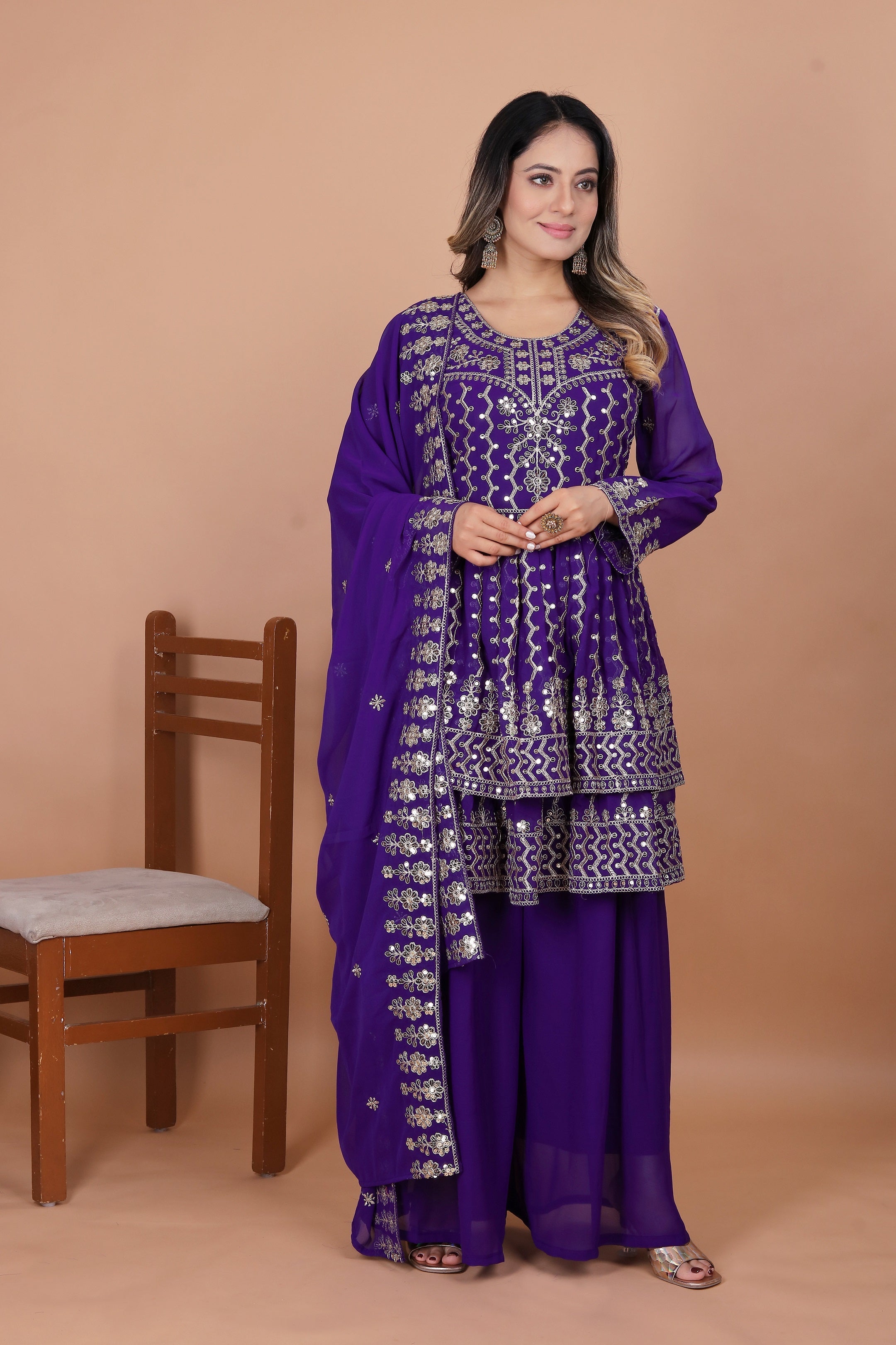Lehenga Mart Designer Georgette Sharara Suit Dupatta for Women - Blue - Distacart