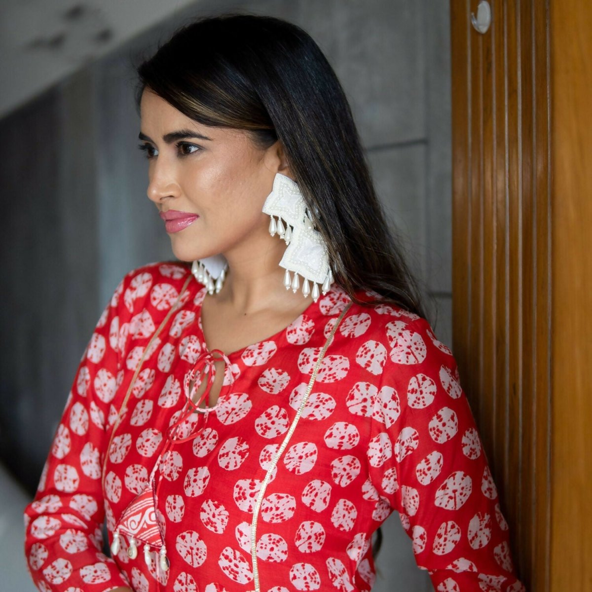 Aayaa Pure Muslin printed Kurti & Pant - Red