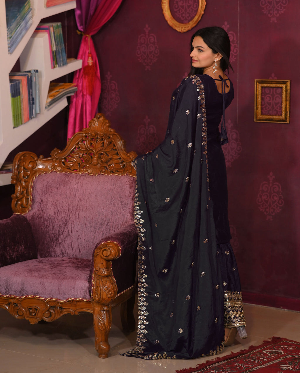 Lehenga Mart Designer Chinon Suit With Sequence Embroidered Work - Black