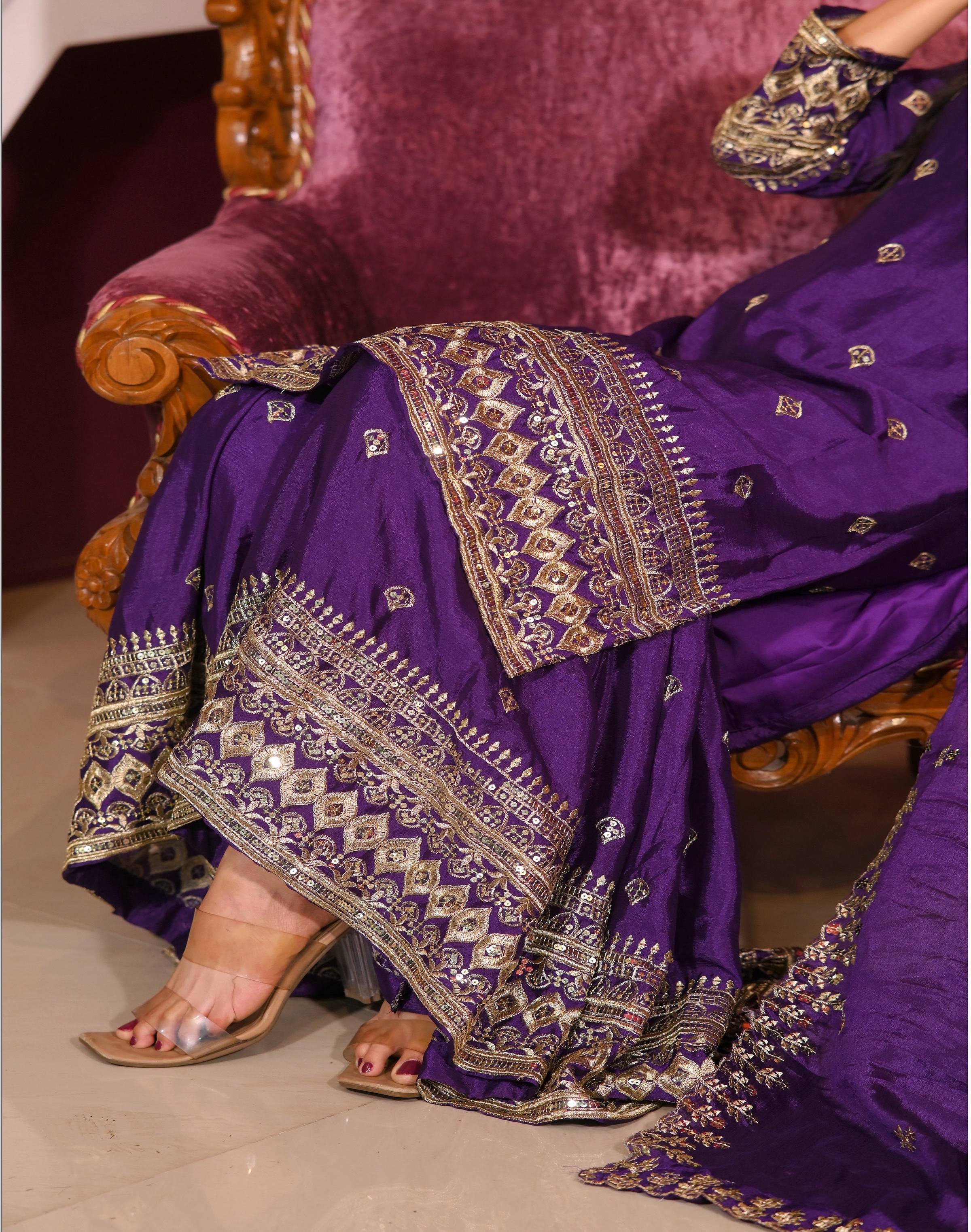 Lehenga Mart Designer Chinon Suit With Sequence Embroidered Work - Blue