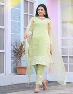 Lehenga Mart Designer Organza Suit With Sequence Embroidered Work - Light Green