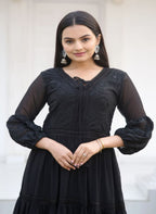 Lehenga Mart Designer Faux Georgette Gown With Embroidered Work - Black