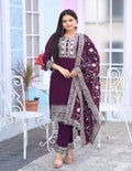 Lehenga Mart Designer Faux Georgette Suit With Embroidered Work And Stone Work - Wine