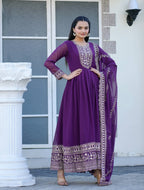 Lehenga Mart Designer Gown With Coding Sequence Embroidered Work - Blue - Distacart