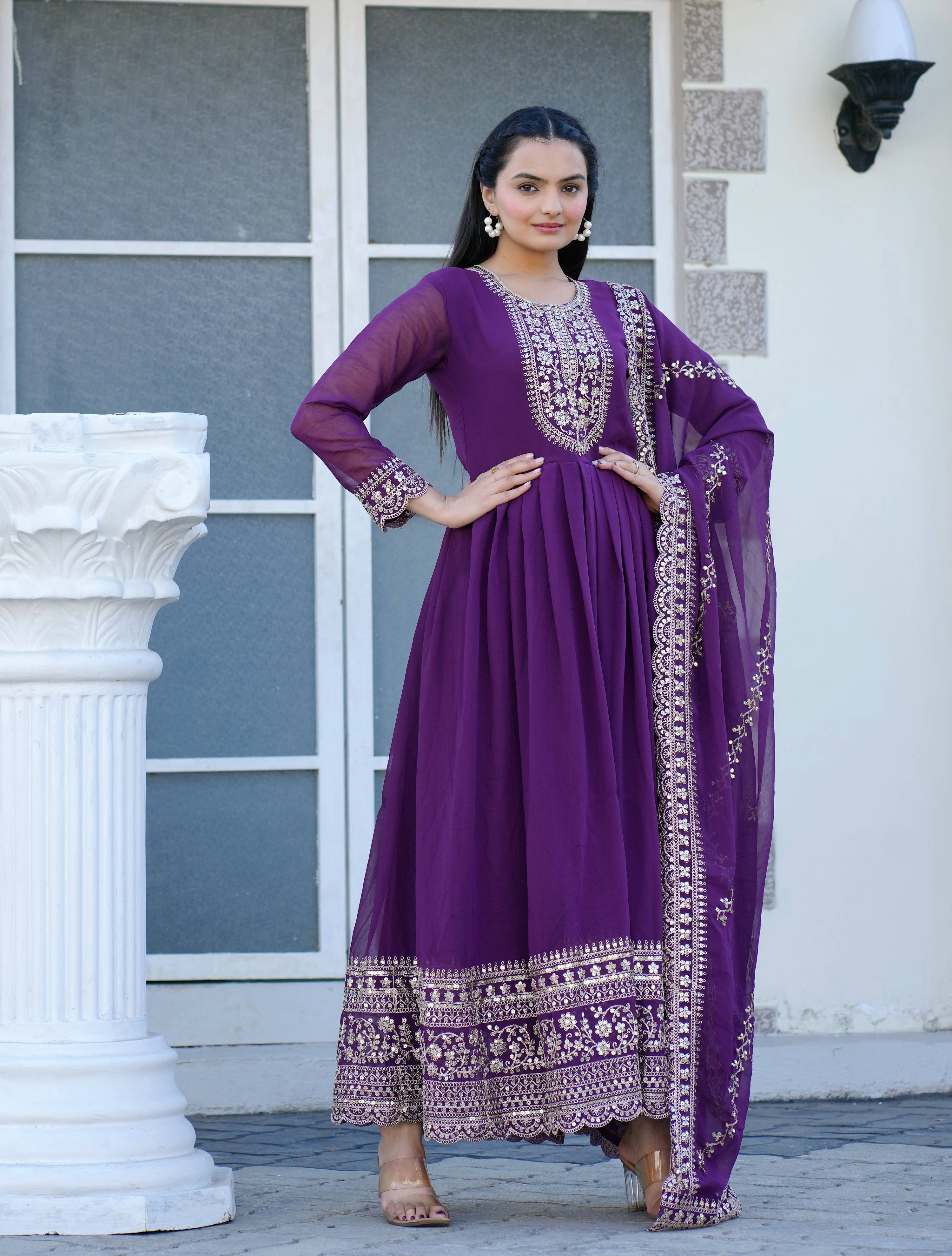 Lehenga Mart Designer Gown With Coding Sequence Embroidered Work - Blue - Distacart