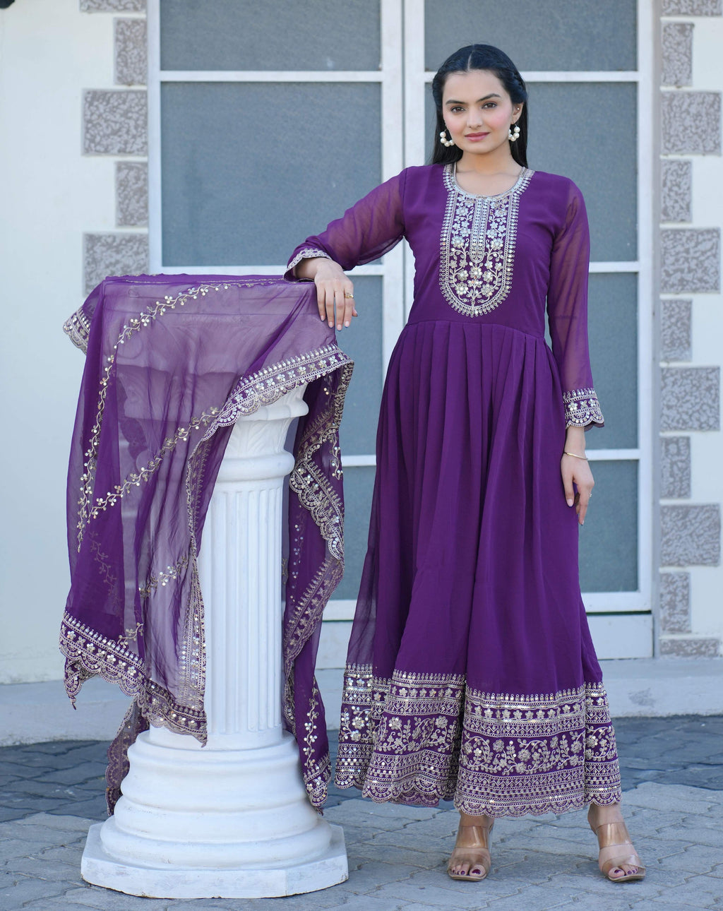 Lehenga Mart Designer Gown With Coding Sequence Embroidered Work - Blue - Distacart
