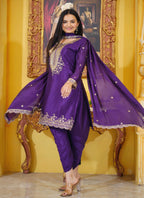 Lehenga Mart Designer Chinon Dhoti Suit With Sequence Embroidered Work - Purple