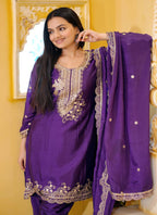 Lehenga Mart Designer Chinon Dhoti Suit With Sequence Embroidered Work - Purple