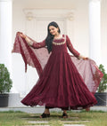 Lehenga Mart Designer Georgette Gown With Sequence Embroidered Work - Maroon