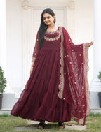 Lehenga Mart Designer Georgette Gown With Sequence Embroidered Work - Maroon