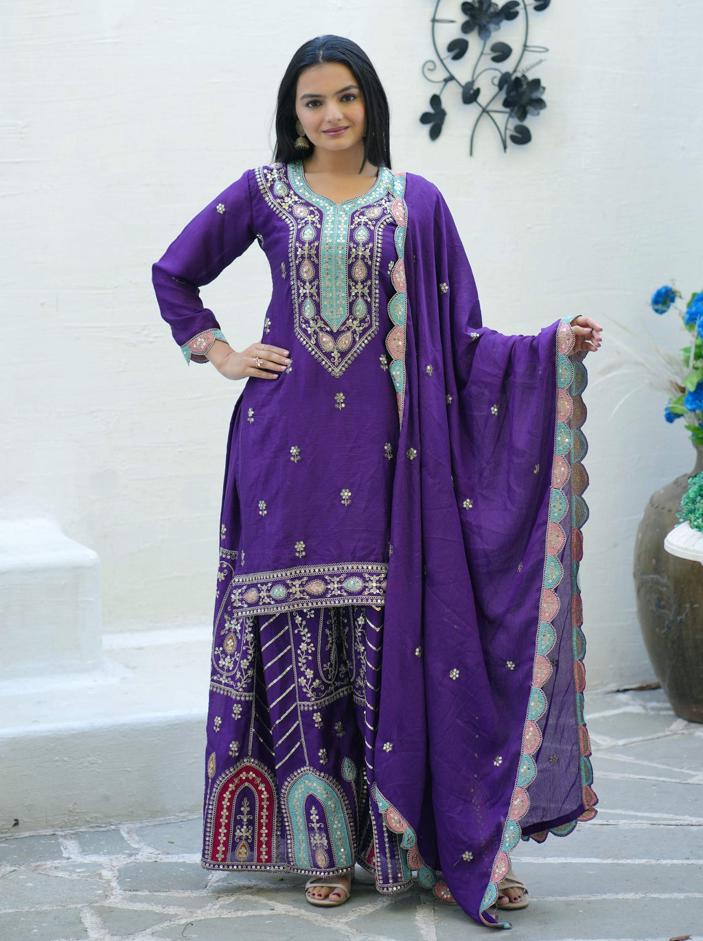 Lehenga Mart Designer Chinon Suit With Sequence Embroidered Work - Blue