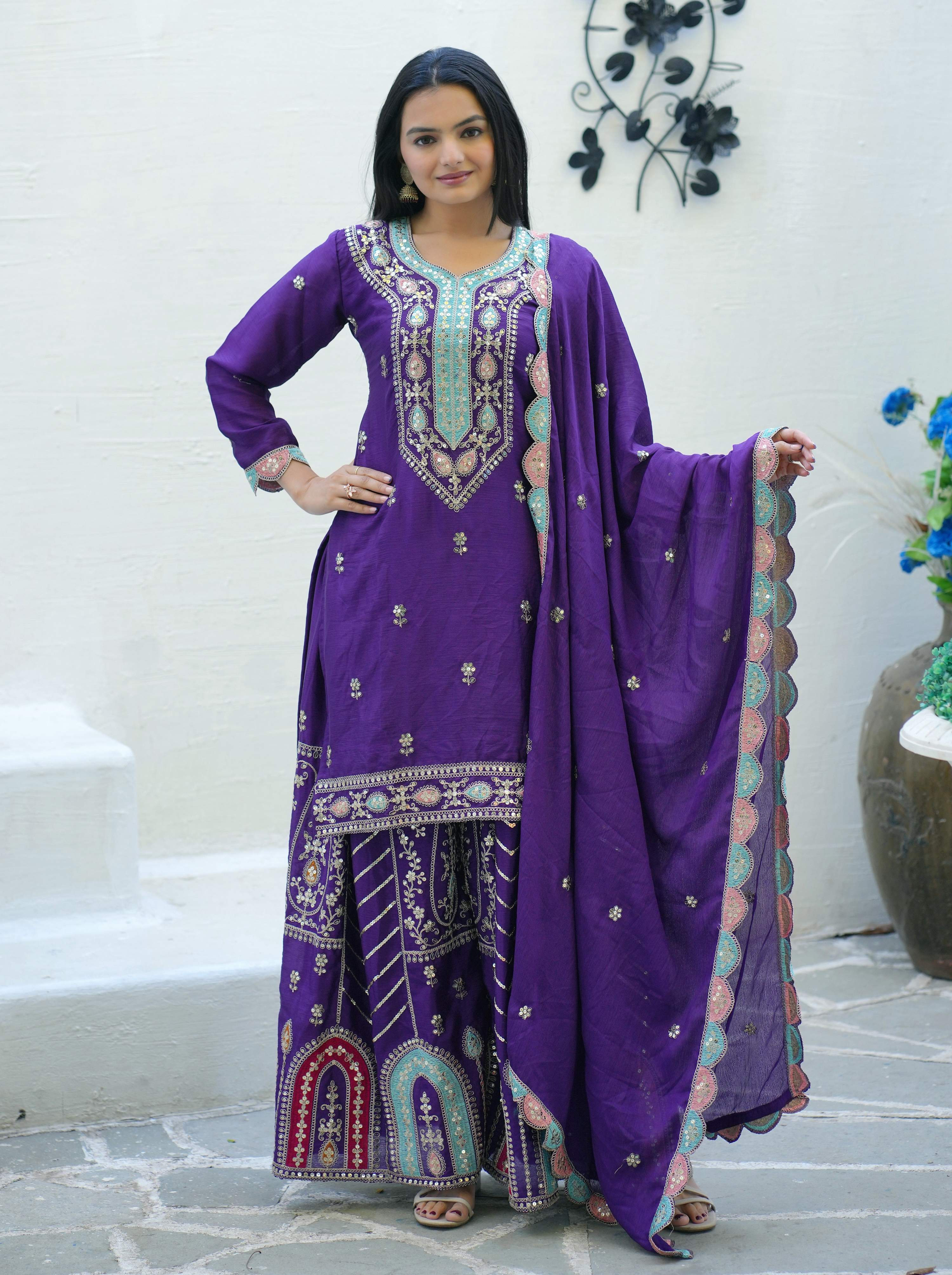 Lehenga Mart Designer Chinon Suit With Sequence Embroidered Work - Blue