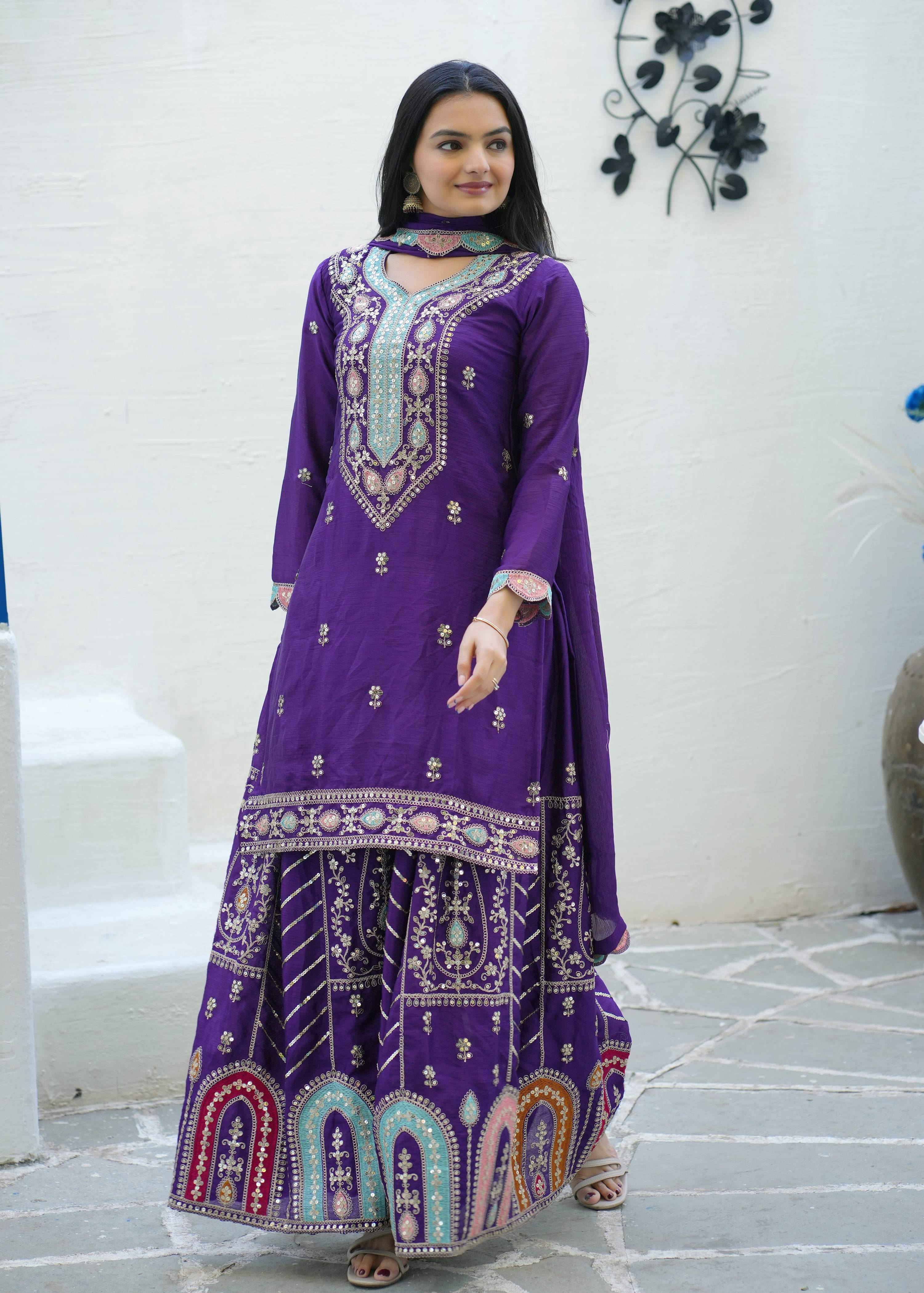 Lehenga Mart Designer Chinon Suit With Sequence Embroidered Work - Blue