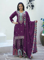 Lehenga Mart Designer Chinon Suit With Sequence Embroidered Work - Purple
