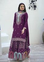 Lehenga Mart Designer Chinon Suit With Sequence Embroidered Work - Purple