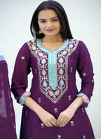 Lehenga Mart Designer Chinon Suit With Sequence Embroidered Work - Purple
