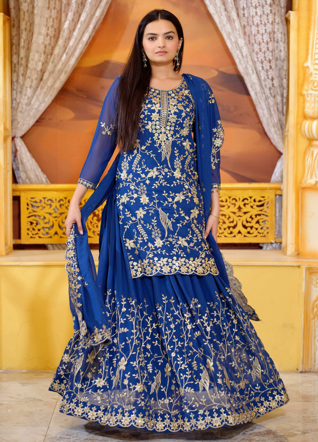 Lehenga Mart Designer Faux Georgette Lehenga Suit With Sequence Embroidered Work - Blue