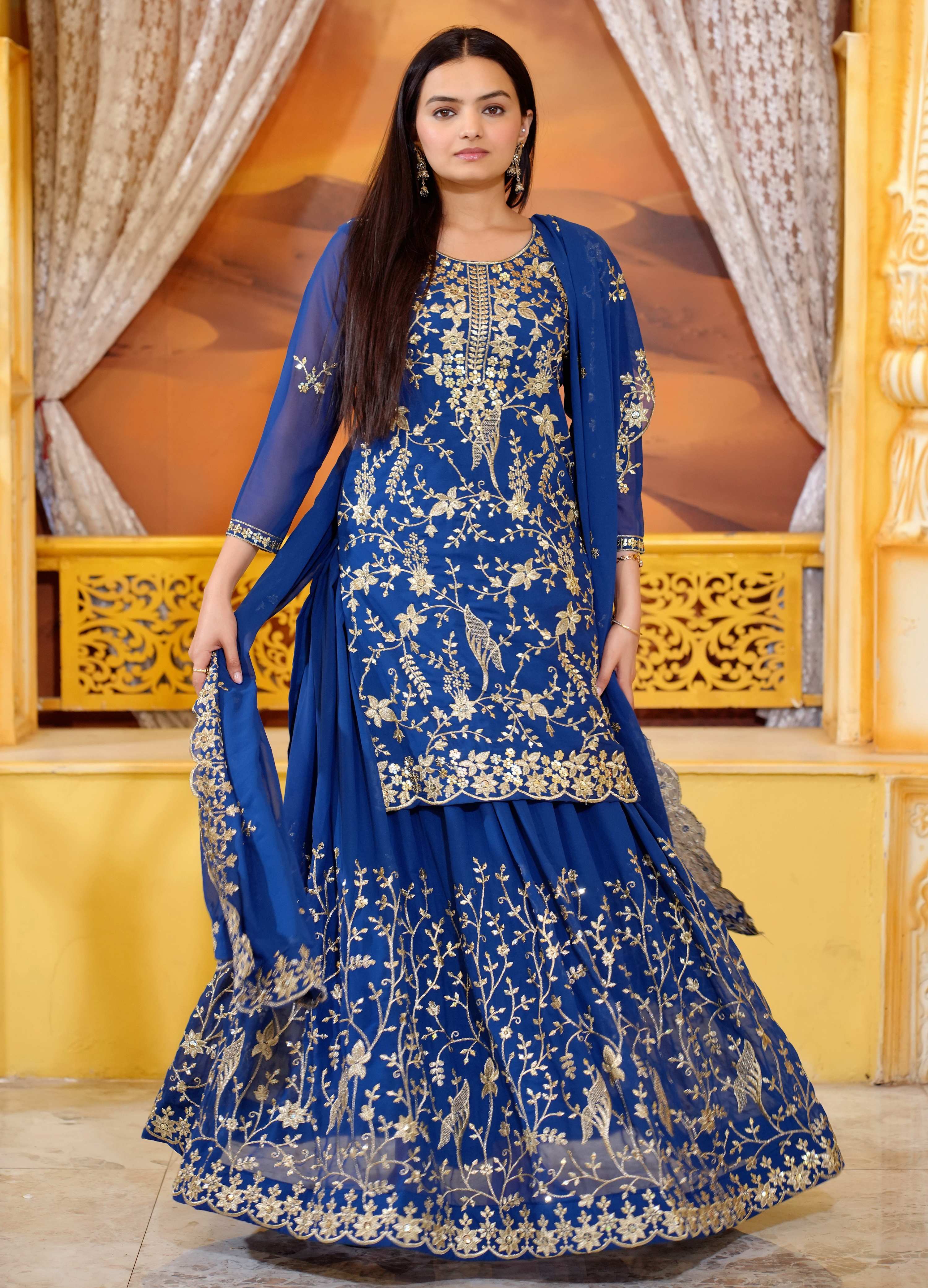 Lehenga Mart Designer Faux Georgette Lehenga Suit With Sequence Embroidered Work - Blue
