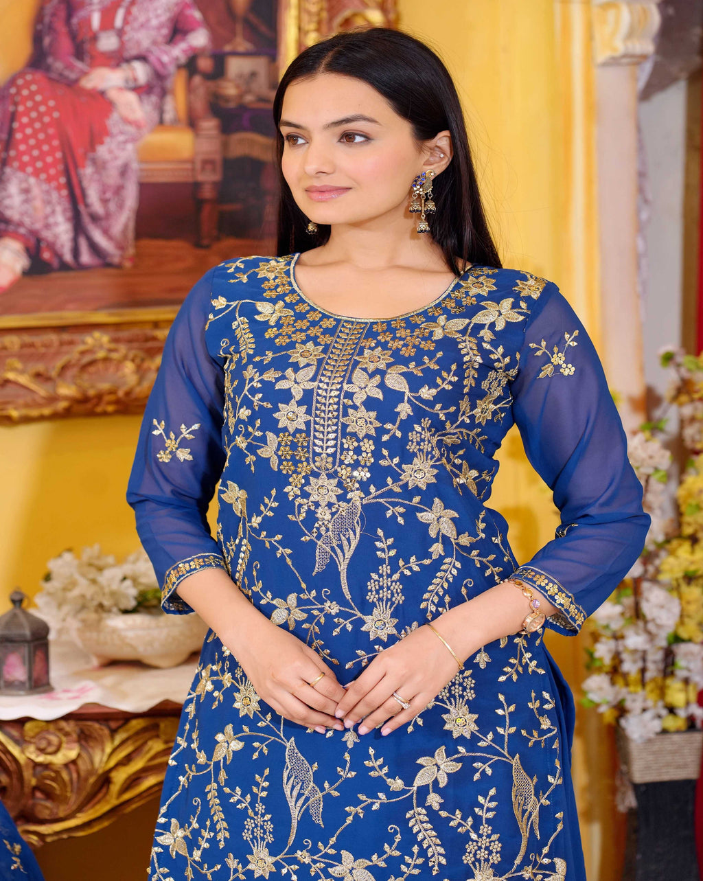 Lehenga Mart Designer Faux Georgette Lehenga Suit With Sequence Embroidered Work - Blue