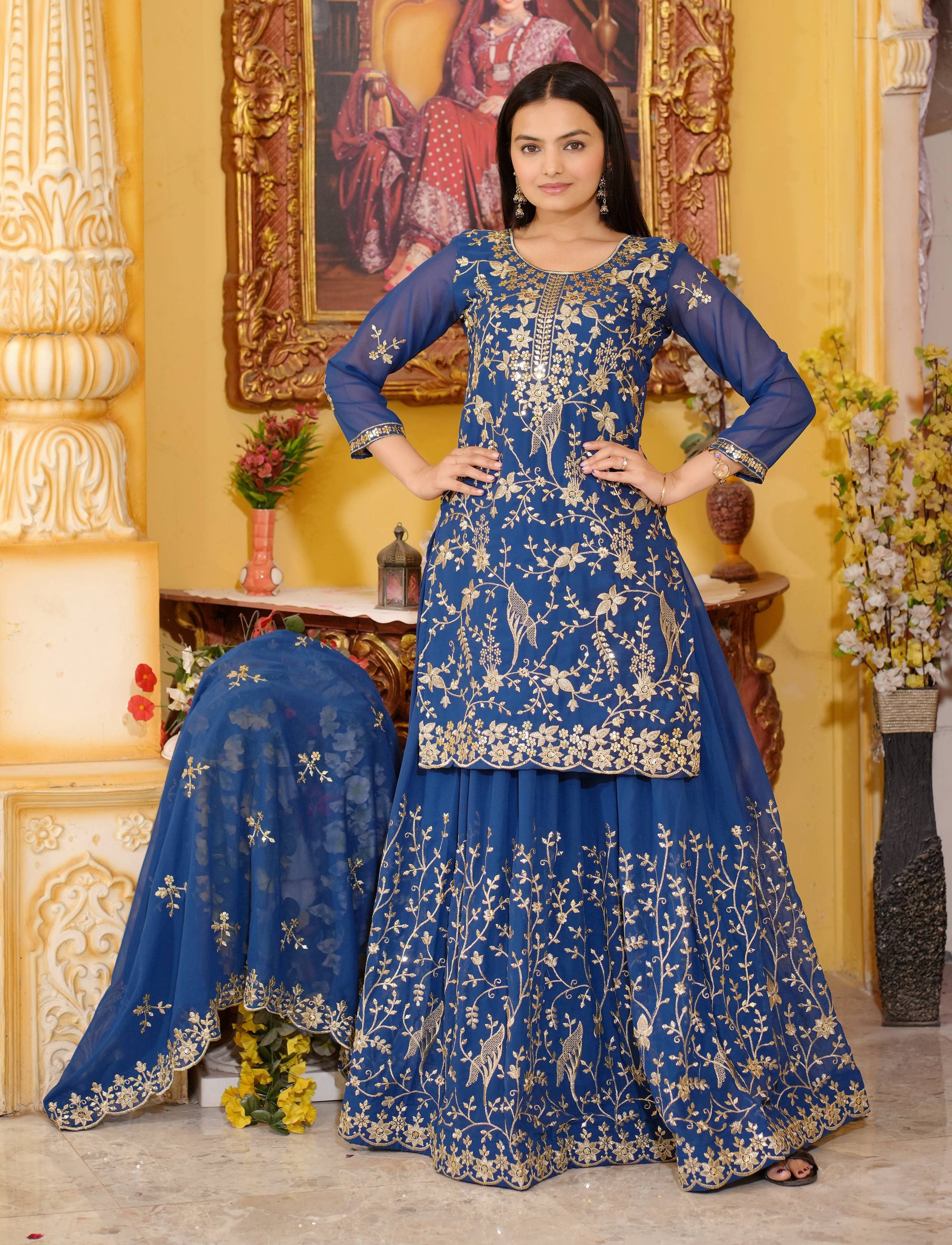 Lehenga Mart Designer Faux Georgette Lehenga Suit With Sequence Embroidered Work - Blue