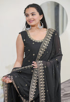 Lehenga Mart Designer Faux Georgette Sharara Suit With Sequence Embroidered Work - Black - Distacart