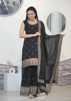 Lehenga Mart Designer Faux Georgette Sharara Suit With Sequence Embroidered Work - Black - Distacart