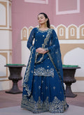 Lehenga Mart Designer Faux Georgette Lehenga Suit With Sequence Embroidered Work - Teal Blue