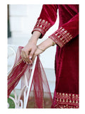 Lehenga Mart Designer Velvet Suit With Sequence Embroidered Work - Red
