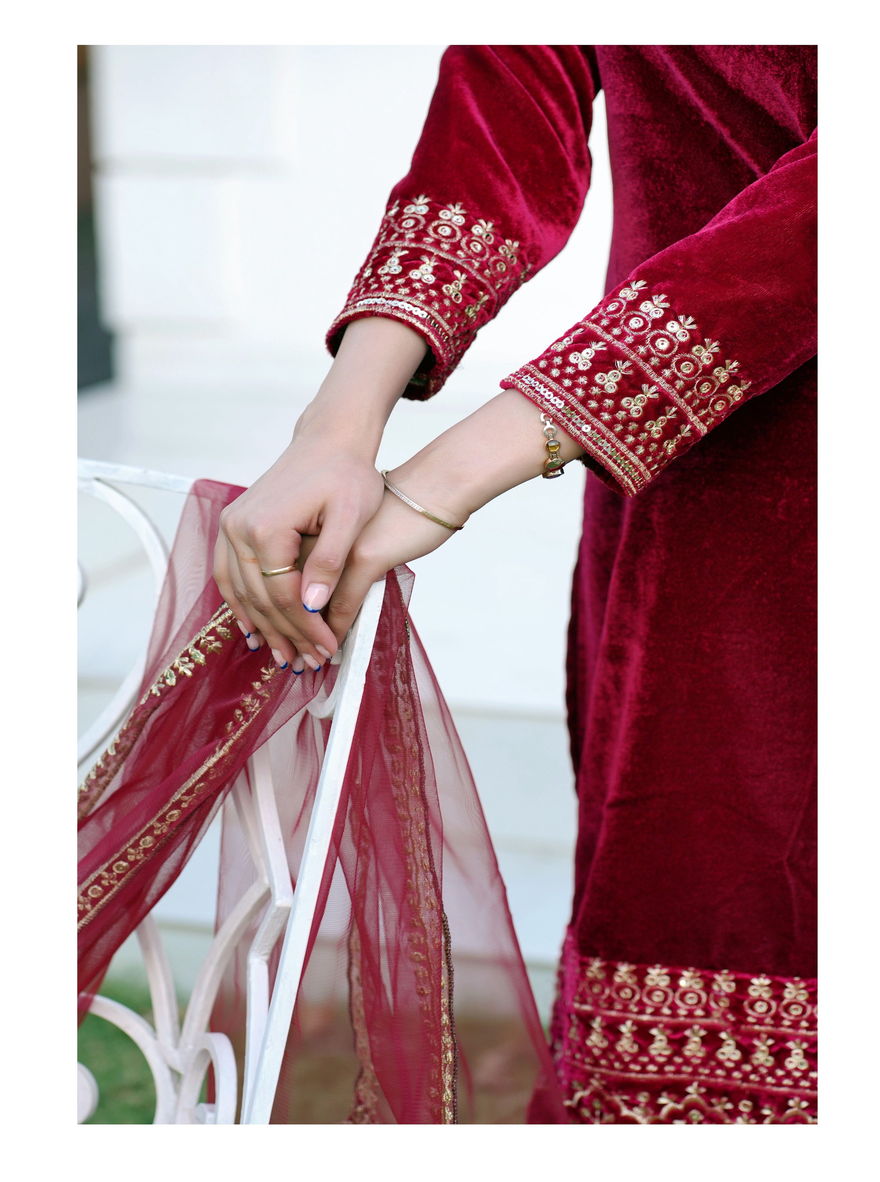 Lehenga Mart Designer Velvet Suit With Sequence Embroidered Work - Red