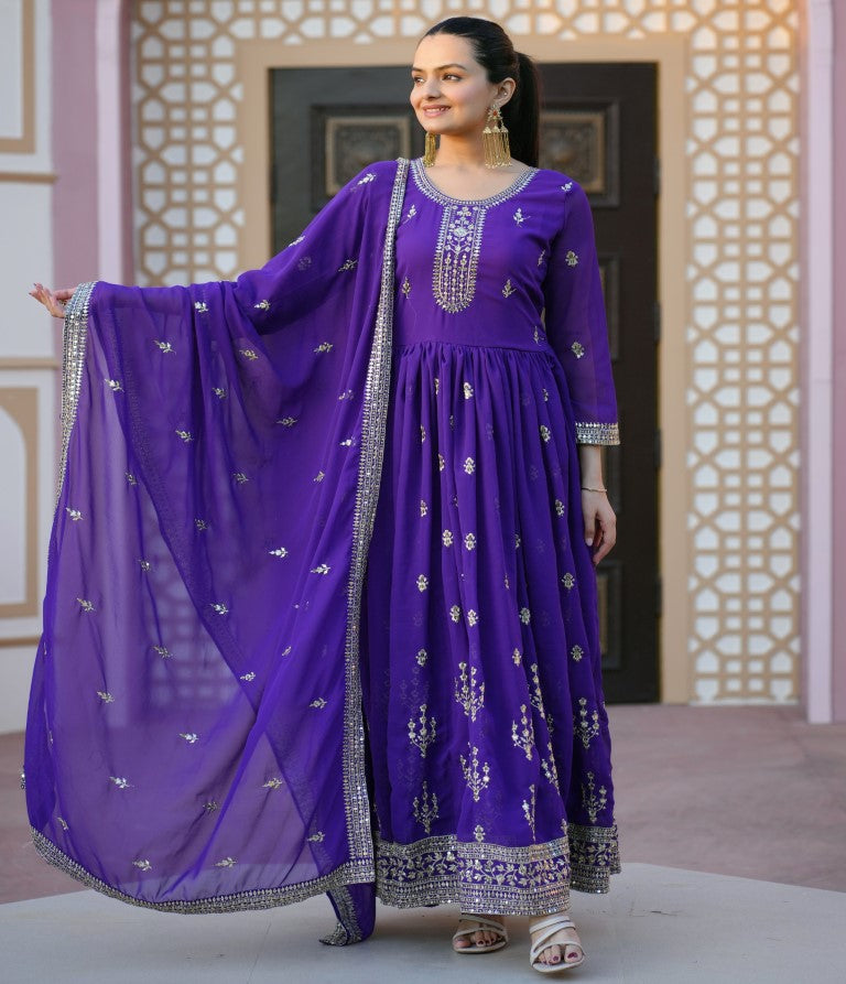 Lehenga Mart Designer Gown With Sequence Embroidered Work - Blue