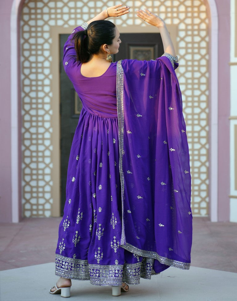 Lehenga Mart Designer Gown With Sequence Embroidered Work - Blue