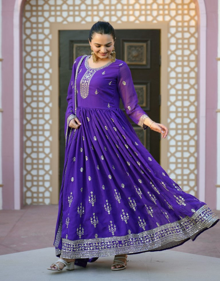 Lehenga Mart Designer Gown With Sequence Embroidered Work - Blue