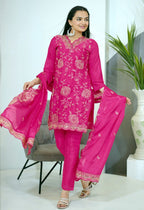 Lehenga Mart Designer Chinon Suit With Sequence Embroidered Work - Pink