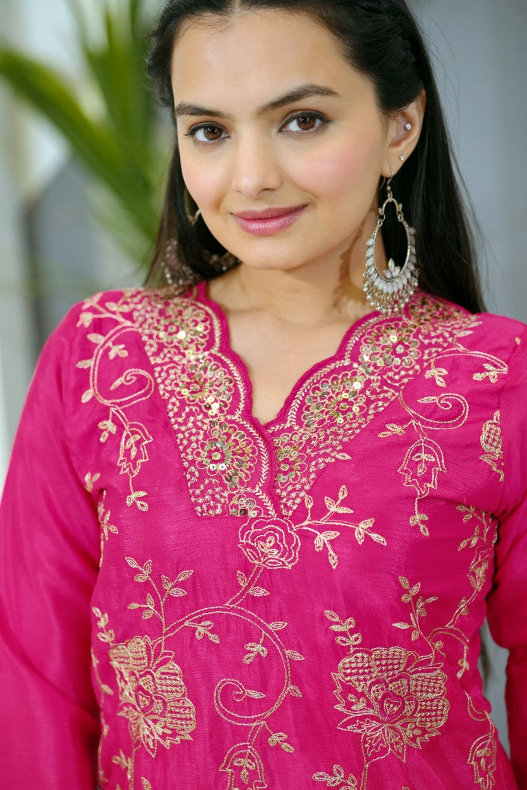 Lehenga Mart Designer Chinon Suit With Sequence Embroidered Work - Pink