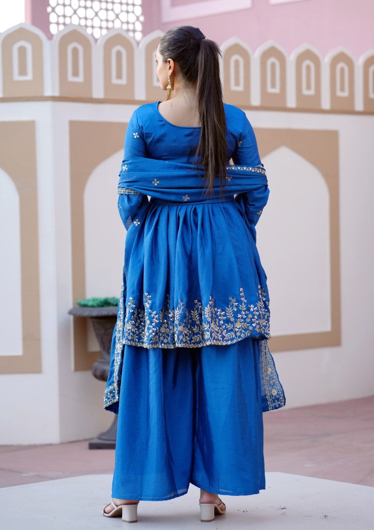 Lehenga Mart Designer Chinon Sharara Suit With Sequence Embroidered Work - Blue - Distacart