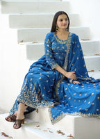 Lehenga Mart Designer Chinon Gown With Sequence Embroidered Work - Blue