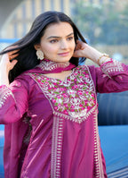Lehenga Mart Designer Chinon Gown With Coding Sequence Embroidered Work - Purple - Distacart