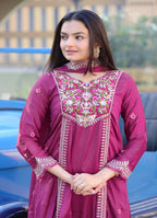 Lehenga Mart Designer Chinon Gown With Coding Sequence Embroidered Work - Purple - Distacart