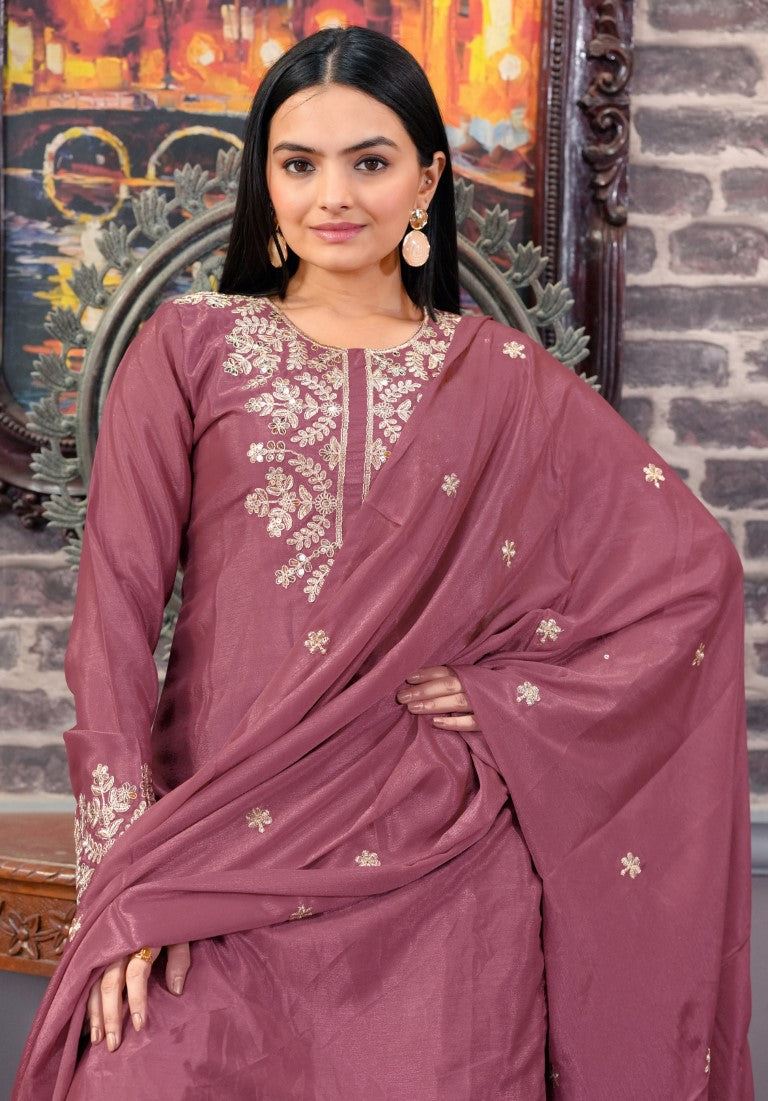 Lehenga Mart Designer Chinon Suit With Sequence Embroidered Work - Pink