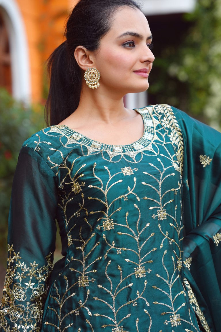 Lehenga Mart Designer Rangoli Suit With Sequence Embroidered Work - Green