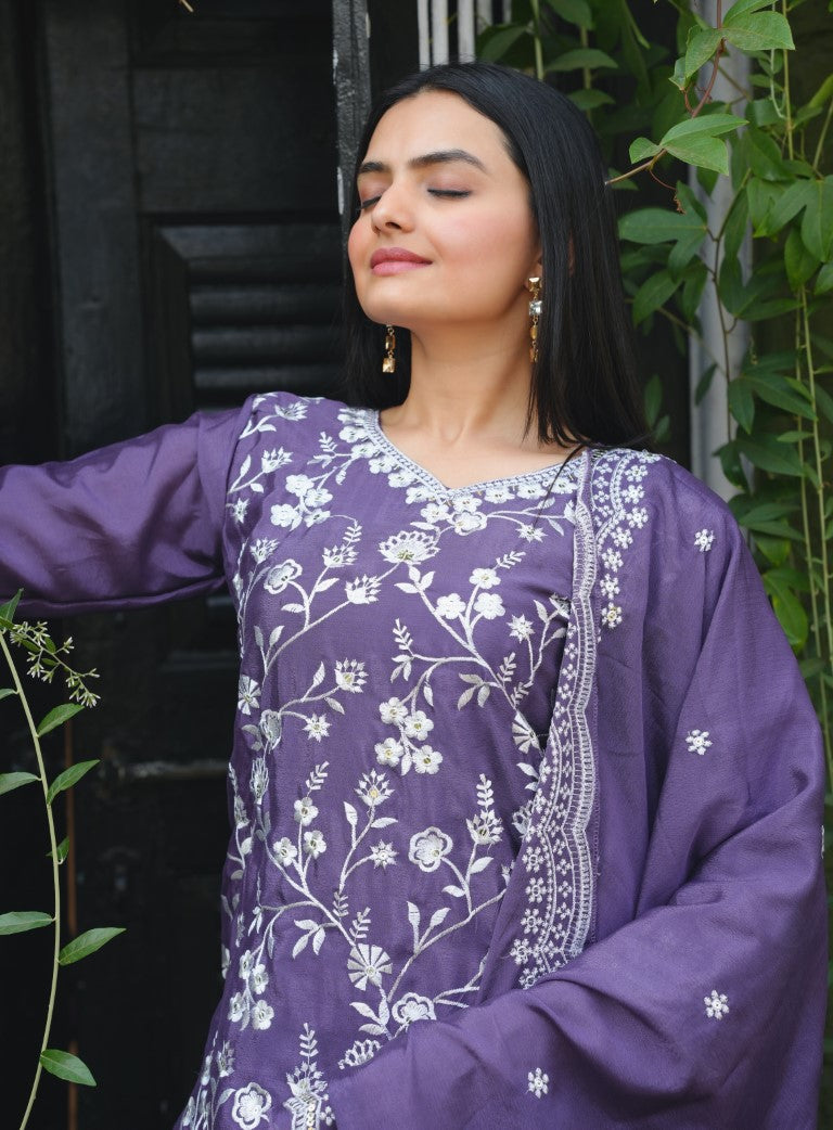 Lehenga Mart Designer Chinon Sharara Suit With Sequence Embroidered Work - Blue - Distacart