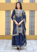 Lehenga Mart Designer Chinon Suit With Coding Sequence Embroidered Work - Blue