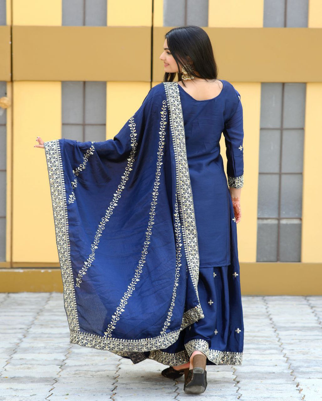 Lehenga Mart Designer Chinon Suit With Coding Sequence Embroidered Work - Blue