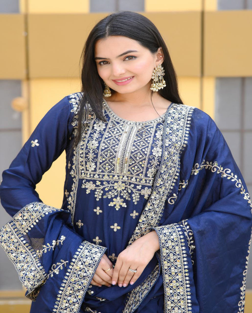 Lehenga Mart Designer Chinon Suit With Coding Sequence Embroidered Work - Blue