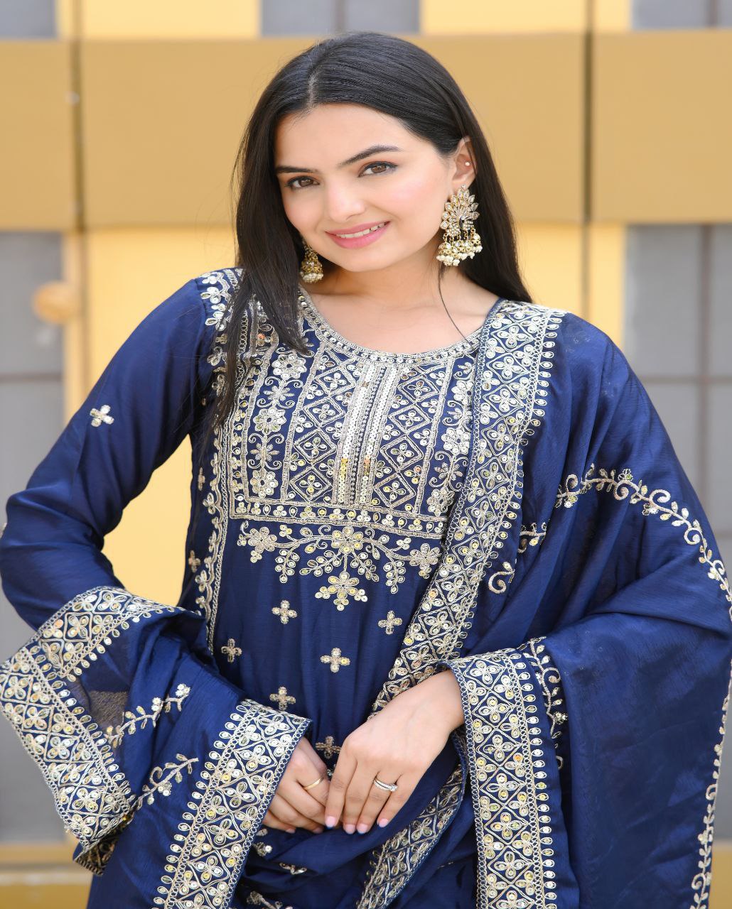 Lehenga Mart Designer Chinon Suit With Coding Sequence Embroidered Work - Blue
