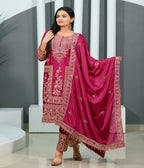 Lehenga Mart Designer Chinon Suit With Coding Sequence Embroidered Work - Pink