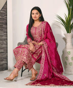 Lehenga Mart Designer Chinon Suit With Coding Sequence Embroidered Work - Pink