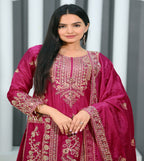 Lehenga Mart Designer Chinon Suit With Coding Sequence Embroidered Work - Pink