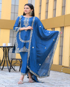 Lehenga Mart Designer Chinon Suit With Sequence Embroidered Work - Blue