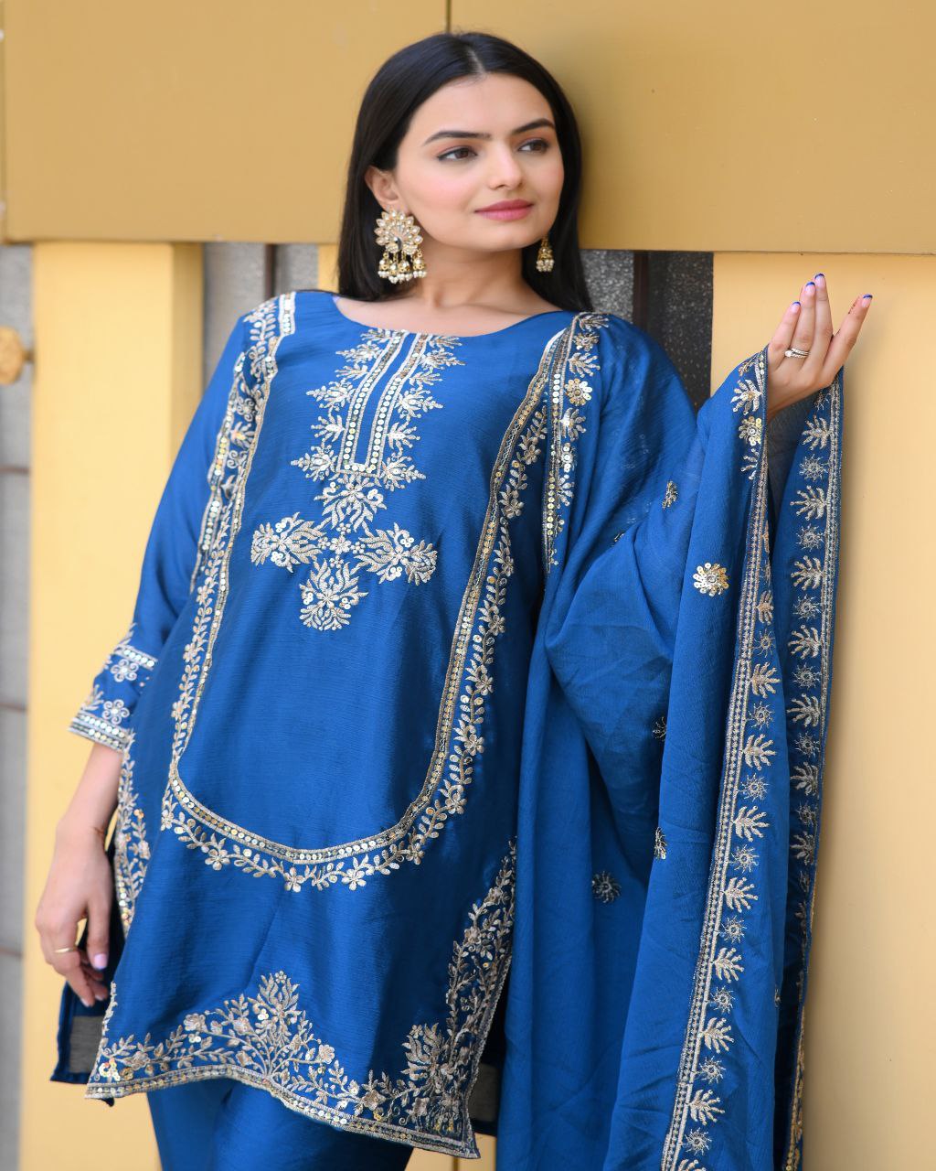 Lehenga Mart Designer Chinon Suit With Sequence Embroidered Work - Blue